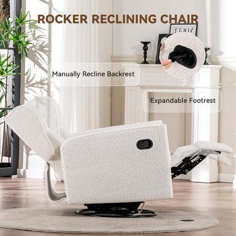 COMHOMA Nursery Rocking Chair Teddy Upholstered Swivel Rocker Recliner Manual Glider Reclining Chair for Living Room Bedroom Offices (Beige, 1 PCS) COMHOMA