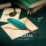 VANGOAL Vintage Green Feather Pen and Ink Set, Classic Series Goose Quill Pen with Carving Pen Stand, Calligraphy Pen Nibs, Black Dip Pen Ink, Antique Writing Gift for Writer VANGOAL