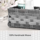 [Larger Compartments] Toilet Tank Topper Paper Basket - Multiuse Hand Woven Plastic Wicker Basket with Divider for Organizing, Rustic Farmhouse Bathroom Decor, Countertop Organizer Storage, Grey AOZITA