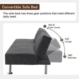 VECELO Modern Convertible Folding Futon Sofa Bed with Removable Armrests Breathable Linen Recliner Couch for Living Room/Apartment Lounge, 2 Cup Holders, Dark Grey VECELO