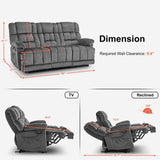 MCombo Zero Gravity Power Recliner Sofa with Drop Down Table, Heat and Vibration Massage, 3 Seater Dual Reclining Couch with USB Ports, Cup Holders for Living Room, Fabric RS6236 (Grey) MCombo