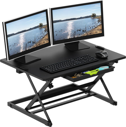 SHW 32-Inch Height Adjustable Standing Desk Converter Riser Workstation, Black - WoodArtSupply