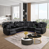 SIENWIEY Power Reclinier Sectional Sofa,Black Leather Reclining Sectional Modular Sofa,L Shaped Leather Couch with LED Lights/USB Charger/Cup Holders/Storage Console/Storage Armrest/Coffee Table(L) SIENWIEY