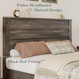 Albott Rustic Grey King Size Wood Platform Bed Frame with Slatted Headboard and No Box Spring Needed Albott