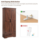 XIASLO 72" Tall Wood Storage Cabinet, Farmhouse Kitchen Pantry Cabinet with Adjustable Shelves & Drawer & Barn Doors, Versatile Storage for Kitchen, Dining Room, Bathroom, Brown XIASLO