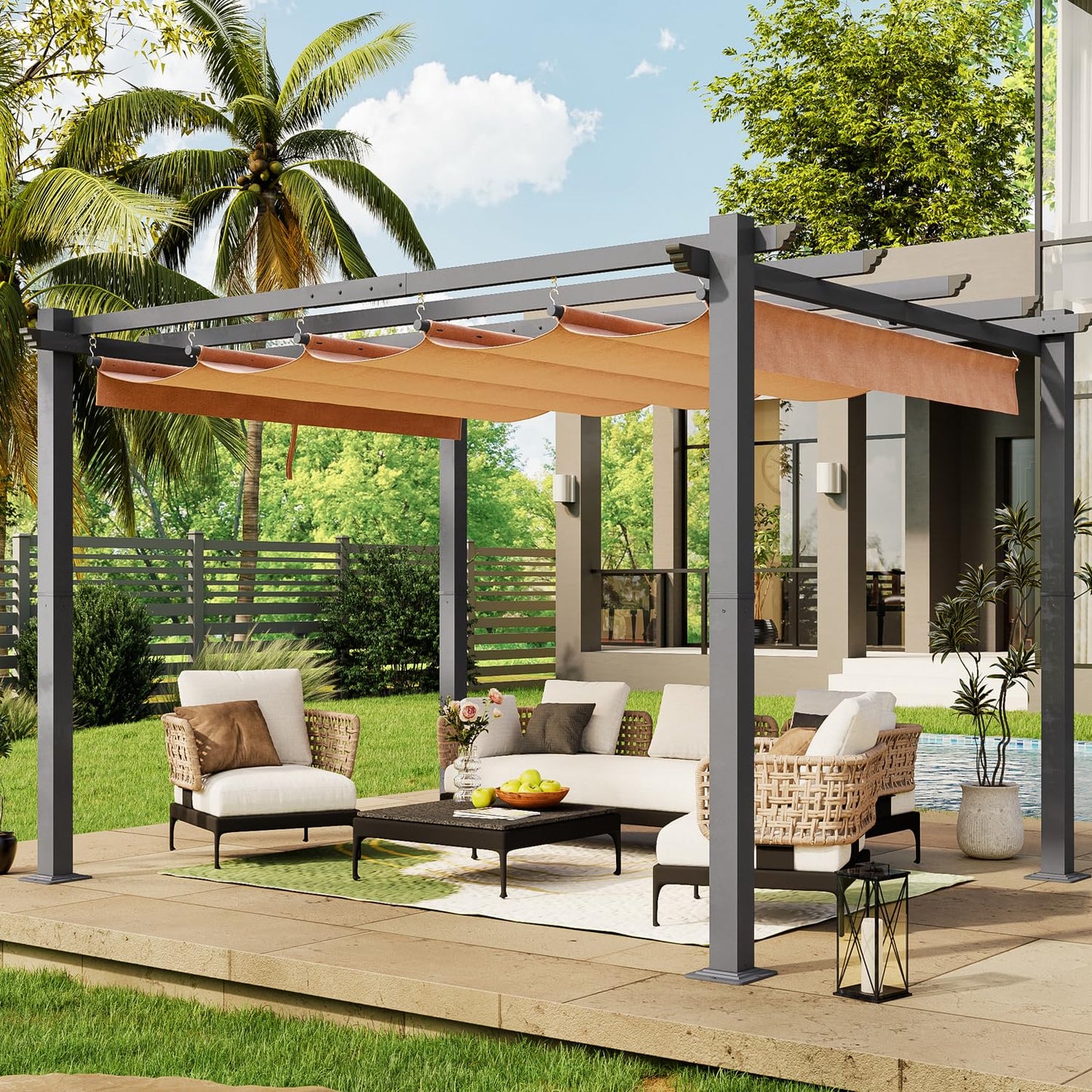 Jolydale 10'×12' Outdoor Pergola, Metal Patio Pergola with Shade Cover, Upgraded Canopy, Adjustable Roof for Garden and Backyard - WoodArtSupply