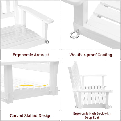 MUPATER Outdoor Patio Hanging Wooden Porch Swing 4FT with Chains, 2-Person Heavy Duty Swing Bench for Garden and Backyard, White - WoodArtSupply