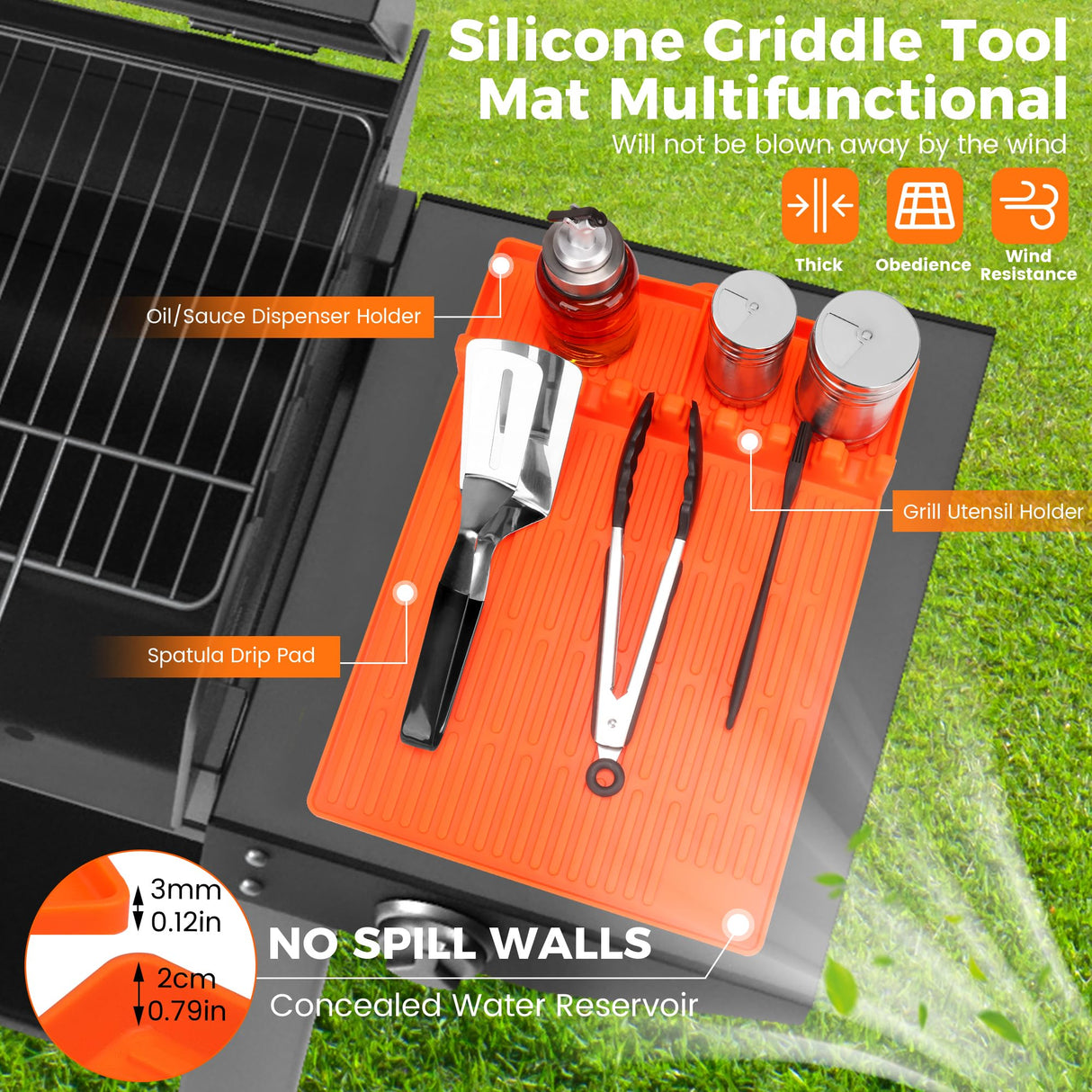 Silicone Grill Mat Compatible with Blackstone - Heat Resistant Silicone Grill Tools Mat with Drip Pad - Blackstone Griddle Accessories for Kitchen, Cooking, Countertop Silicone Spatula Mat (Orange) WoodArtSupply