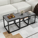 HAHRIR Nesting Table Set of 3 Side Tables, Modern Coffee Table Stacking End Table with Metal Frame (A-Square, Grey) HAHRIR