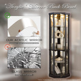 CKEASEAN Corner Curio Cabinet, 70" H Lighted Glass Display Cage with Tempered Glass Doors and 5 Adjustable Shelves, Light Bulb Inclued, Wine Bar China Cabinet for Living Room (Black) CKEASEAN