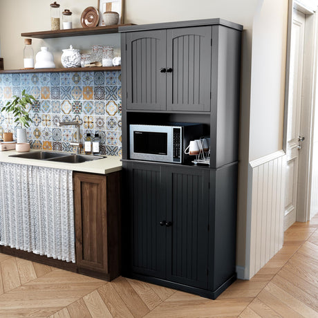 HLR 72" Kitchen Pantry Storage Cabinet, Freestanding Larder Cupboard, Kitchen Hutch Cabinet with Microwave Stand,Utility Pantry with Doors and Shelves for Dining Room, Living Room, Laundry HLR