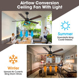 Vaczon 52" Farmhouse Ceiling Fans with Lights and Remote, Outdoor Ceiling Fan Dual Finish 5 Blades 6-Speed Quiet and Reversible DC Motor, Ceiling Fan with Light for Bedroom Living Room and Patio Vaczon