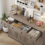 finetones Buffet Cabinet with Storage, 55.1" Large Sideboard Buffet Cabinet, White Kitchen Cabinet with 3 Drawers and 4 Doors, Wood Coffee Bar Cabinet for Kitchen Dining Room, Ash Grey finetones