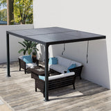 BPS 13 x 10 ft. Outdoor Aluminum Wall Mounted Louvered Pergola Waterproof Gazebo Sun Shade Shelter with 2 Adjustable Rainproof Panels for Patio, Garden, Backyard Lawn & Garden - Dark Gray BPS