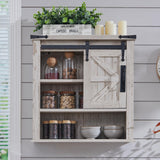 OKD Bathroom Wall Cabinet, Farmhouse Medicine Cabinet with Sliding Barn Door & Adjustable Shelves, Storage Cabinet Wall Mounted for Bathroom, Kitchen, Antique Brush White OKD