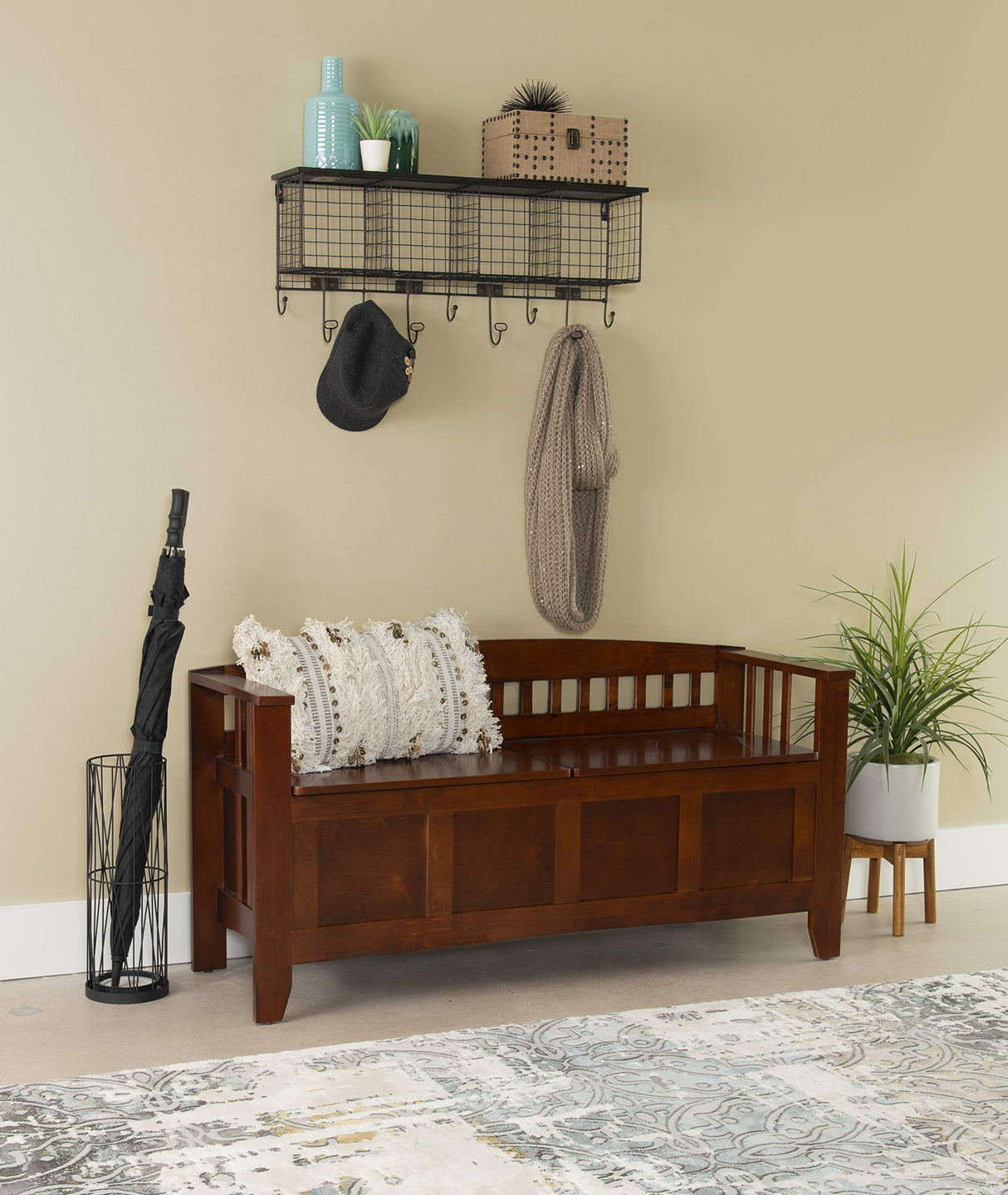 Linon Walnut Split Seat Storage Bench for Foyers and Mudrooms Linon