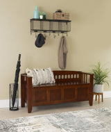 Linon Walnut Split Seat Storage Bench for Foyers and Mudrooms Linon
