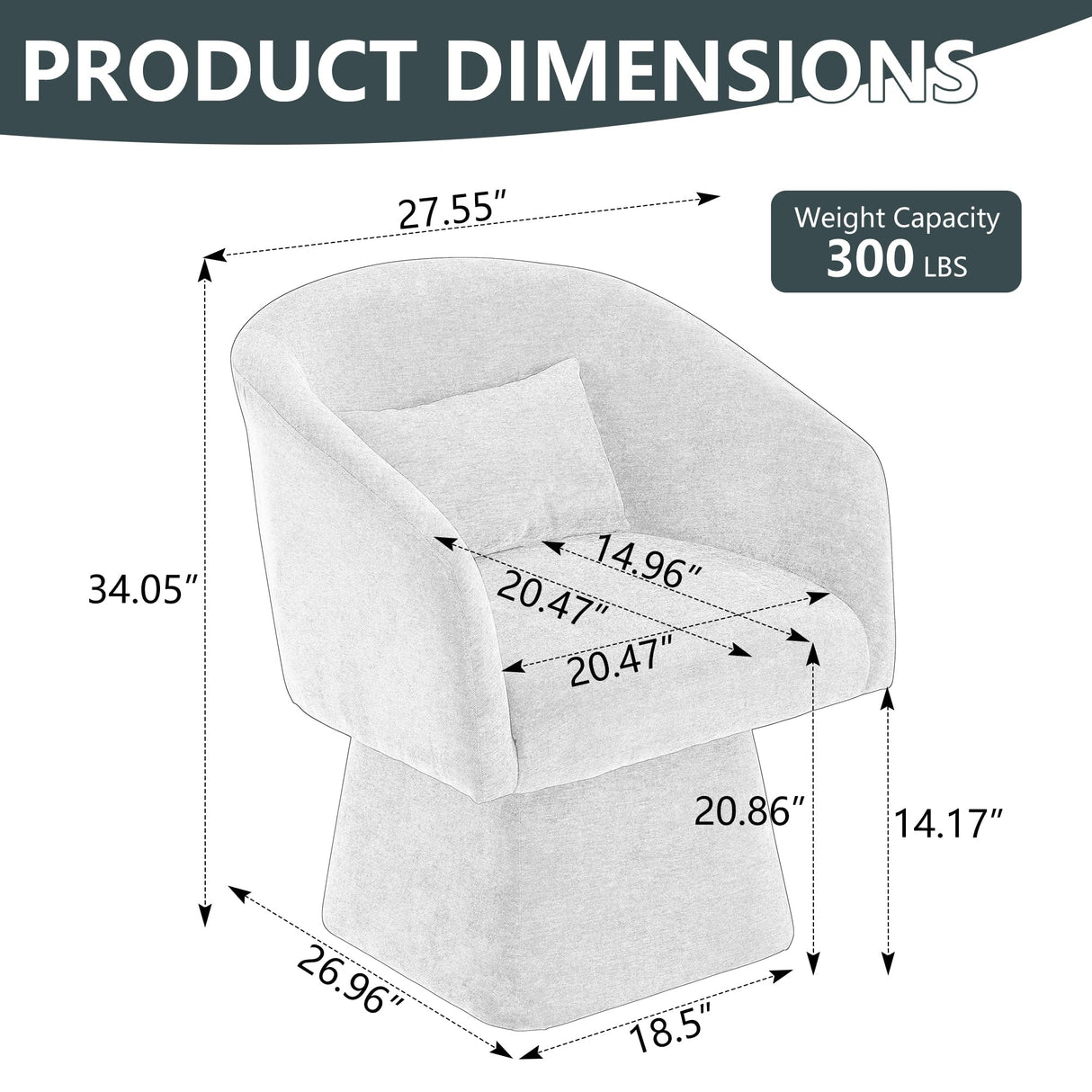 IHDKO 34" Swivel Barrel Chairs Set of 2, Modern Swivel Accent Chair with 360° Rotation Design, Ergonomics Design, Chenille Small Armchair with Backrest for Living Room, Bedroom, Reception Room, Black IHDKO