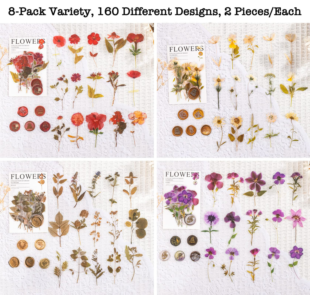 Knaid Pressed Flower Themed Stickers Set (320 Pieces) Dried Flowers Resin Stickers Decals Floral Botanical Journaling Stickers for Scrapbook Supplies Junk Journal Bullet Journal Planner Laptops Knaid