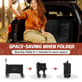 Eusuncaly Collapsible Wagon Cart with Wheels Foldable Wagon Folding Outdoor Utility Wagon Grocery Wagon for Camping Shopping Sports Gardeing Fishing (Black) Eusuncaly
