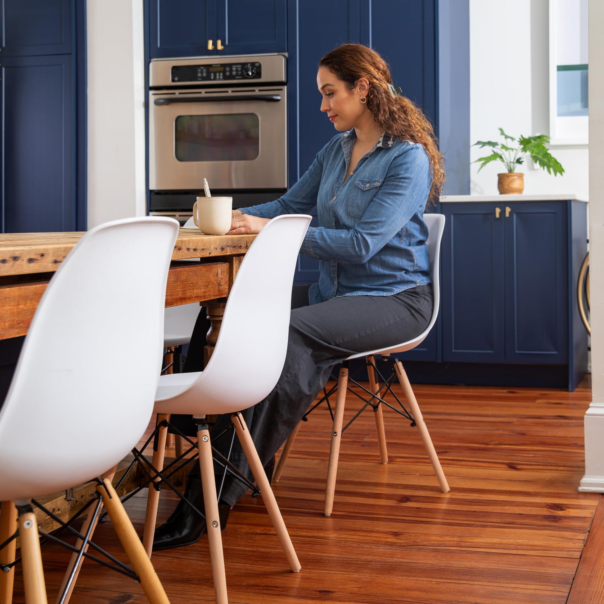 Flash Furniture Elon Series White Plastic Chair with Wooden Legs for Versatile Kitchen, Dining Room, Living Room, Library or Desk Use - WoodArtSupply