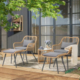 JOIVI 5 Piece Patio Bistro Set, Wicker Outdoor Patio Set with Upgraded Chairs and Ottomans, Round Glass Top Coffee Side Table, Patio Rattan Conversation Set for Balcony, Lawn, Garden, Backyard, Gray JOIVI