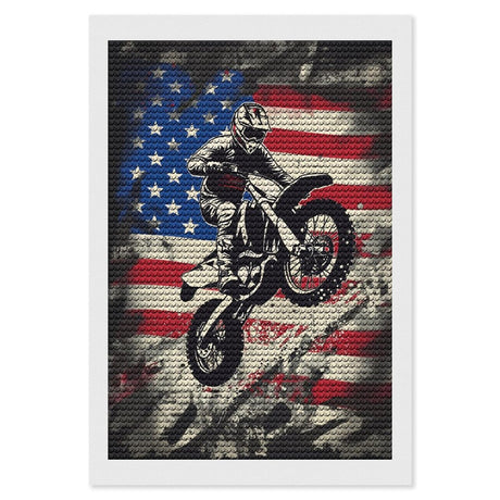 QUOPLMAM Dirt Bike Motocross USA Flag Diamond Art Painting Art Kits Diamond Art Painting Diamond Art Kits 5D Diamond Art Painting Kits DIY Diamond Art for Home Wall Decor 8"x12" QUOPLMAM