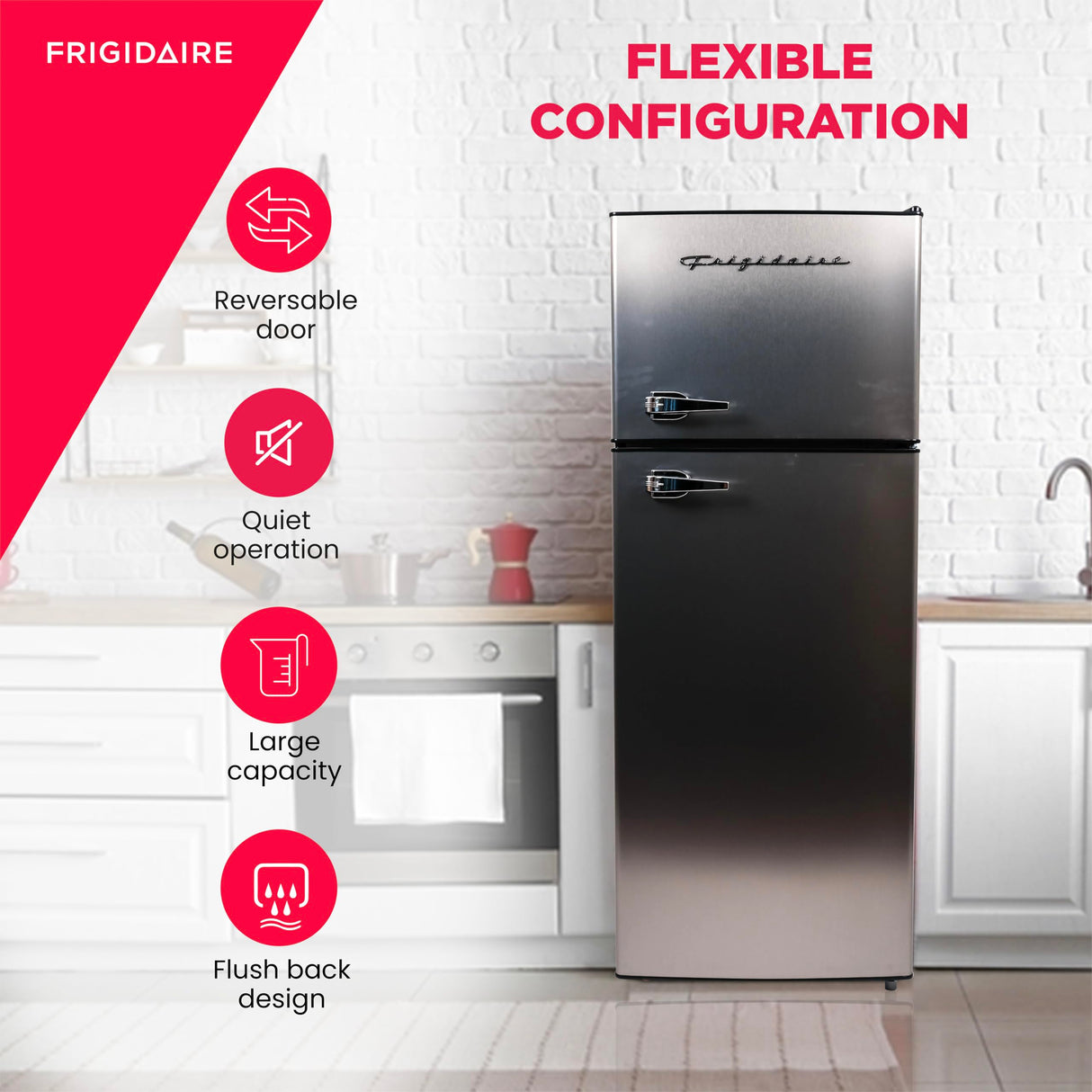 Frigidaire EFR751 2 Door Apartment Size Refrigerator/Freezer Combo, 7.5 cu ft, Platinum Series, Stainless, 23" D x 21.5" W x 55.5" H, Stainless Steel Frigidaire
