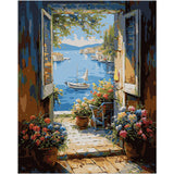 NiArt Paint by Numbers for Adults Beginners, DIY Paint by Numbers on Canvas for Kids, Oil Painting Kits for Gift Home Wall Decor, 10 Brushes and Acrylic Paint, 16x20 Inch, (Seaside Town, Unframed) NiArt