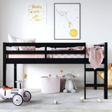 DHP Milton Twin Loft Bed with Safety Guard Rail, Black, Space Saving Junior Size, Pine Wood DHP