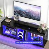 chartustriable LED TV Stands W/Power Outlet for 50 55 60 65 70Inch TV,Black Entertainment Center W/70000-Colors Lights,High Gloss LED TV Console w/Adjustable Glass Shelves for Living Room Gameroom chartustriable
