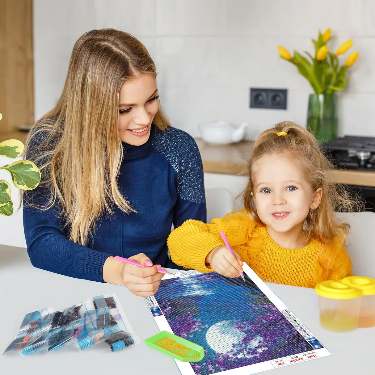 QINRUBB DIY Bright Moon Diamond Painting Kits, Full Drill Moonlight Diamond Art Painting Kits for Adults Beginners, DIY 5D Painting by Numbers Tree Diamond Art Kits for Home Decor 12x16inch QINRUBB