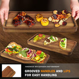 Wooden Serving Platter, 11.8 x 5.1 Inch, Set of 3, Acacia Wood Tray, Perfect for Serving Charcuterie, Desserts, Dips, Sushi, Parties, Family Gatherings, Weddings, and Home Decor, by GNIEMCKIN. GNIEMCKIN