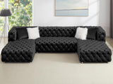 THSUPER 145'' Luxury Velvet Upholstered Chesterfield Oversized U Shaped Sectional Sofa Couch for Living Room, Couches with Button Tufted Design and Comfortable Seating and 4 Pillows. Black THSUPER