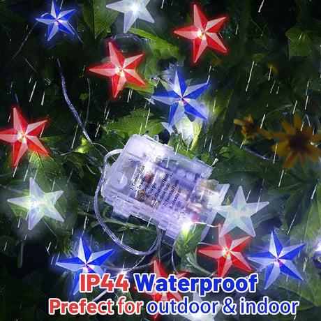 4th of July Decorations Red White and Blue String Lights Battery Operated 16FT 50 LED Patriotic Fairy Lights with Timer & Remote for Independence Day Memorial Day Fourth of July Decor for Home Ineximun