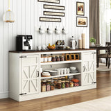 Hlivelood 75" Farmhouse TV Stand with Power Outlets for 85 Inch TVs, 33" Tall Entertainment Center with Storage Cabinets w/Adjustable Shelves, Rustic Large TV Media Console, Rustic White Hlivelood