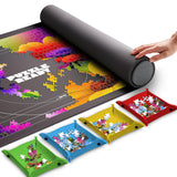 Puzzle Ready Jigsaw Puzzle Mat Roll-Up - 46″ x 29.5″ for 1500 Pieces - Portable Puzzle Board with 4 Sorting Trays, Storage Bag, Foam Roller, 3 Hook & Loop Fastener Straps Puzzle Ready