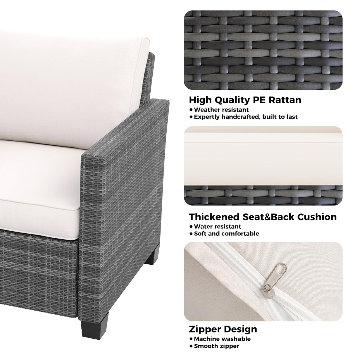 Garvee Patio Furniture Set 5 Pieces, 7-Seat PE Rattan Wicker Outdoor Sectional Patio Conversation Set with Waterproof Cusions and Coffee Table, Grey Rattan and Beige Cushion Garvee