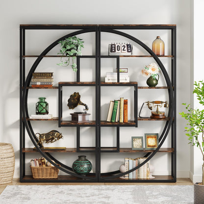 Industrial 5-Tier Geometric Bookshelf with 8 Open Shelves in Rustic Brown - WoodArtSupply