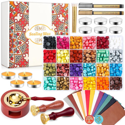 Paxcoo Sealing Wax Kit with Wax Seal Beads, Stamp, Warmer, Spoon, Envelopes for Letter Sealing