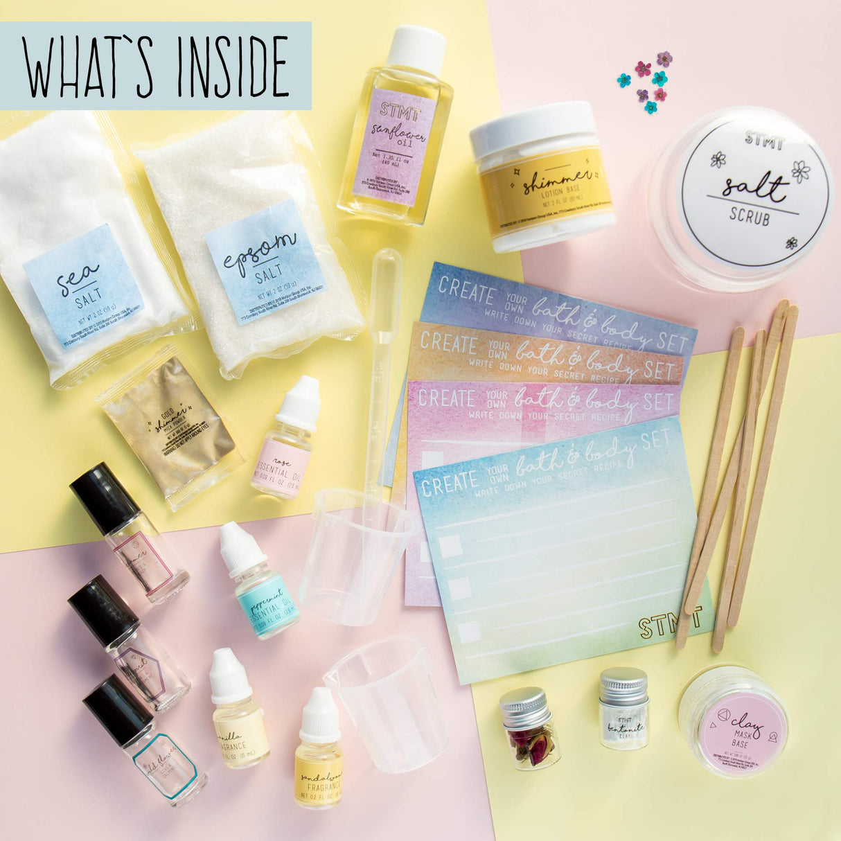 STMT DIY Signature Spa Set by Horizon Group USA, Mix & Make Your Own Spa Supplies with Salt Scrubs, Fragrances & Shimmer Lotions. Multicolored STMT