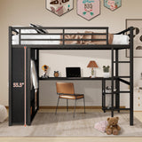 MAKIAAP Queen Heavy Duty Metal Loft Bed with L-Shaped Desk, Wardrobe & 5 Storage Shelves – Space-Saving Design for Kids, Teens, Adults – 500LBS Capacity, Easy Assembly (Queen) MAKIAAP