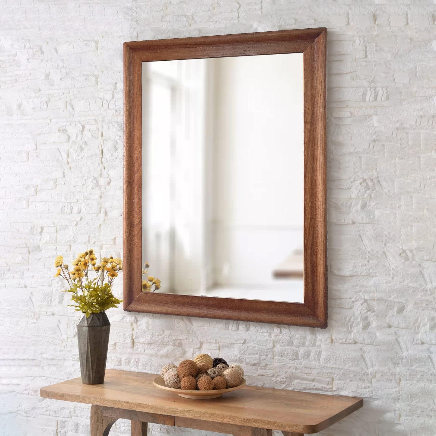 CULER Rustic Wood Wall Mirror for Bathroom,Rectangle 24 x 36 inch Hanging vatiny Mirrors with Wooden Frame for Living Room,Bedroom,Entryway(Walnut Brown) - WoodArtSupply