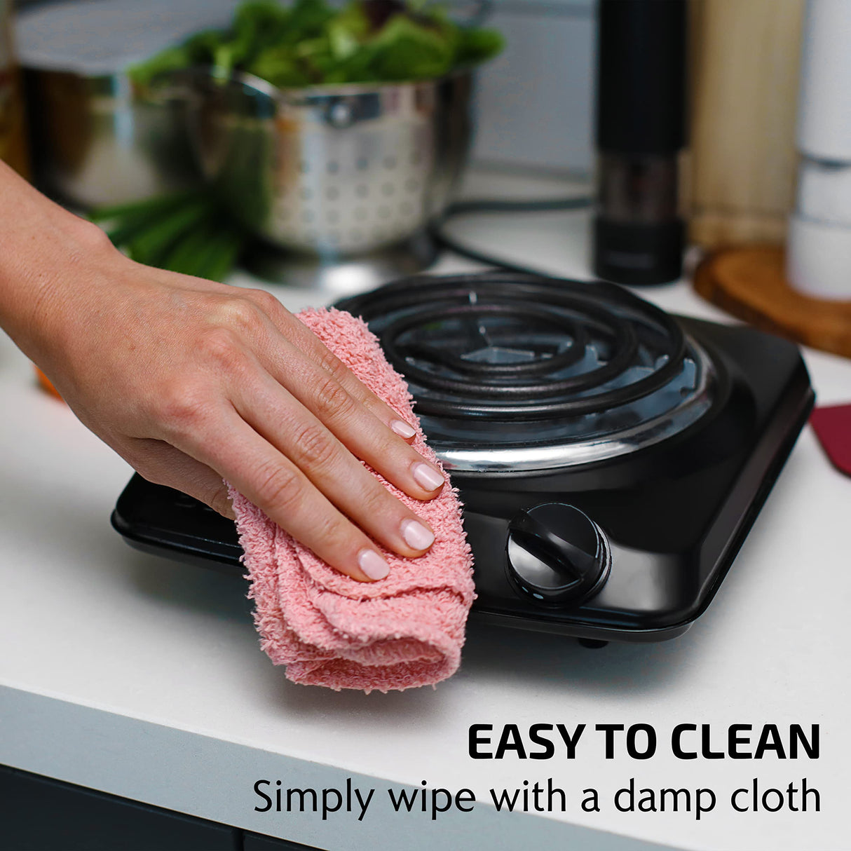 OVENTE Electric Countertop Single Burner, 1000W Cooktop with 6" Stainless Steel Coil Hot Plate, 5 Level Temperature Control, Indicator Light, Compact Cooking Stove and Easy to Clean, Black BGC101B OVENTE