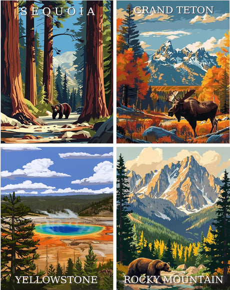 4 Pack National Park Diamond Art Kits for Adults Beginners,Mountain Forest Landscape Diamond Painting Kits for Adults,5D Full Drill DIY Diamond Dot Gem Art Kit Wall Home Decor Arts Craft 12X16 inch Tiwabb