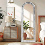 ABSWHLM 65"x22" Arched Full Length Mirror with Stand Solid Wood Frame Floor Large Mirror for Living Room, Bedroom Hanging Standing or Leaning Wall-Mounted, White ABSWHLM