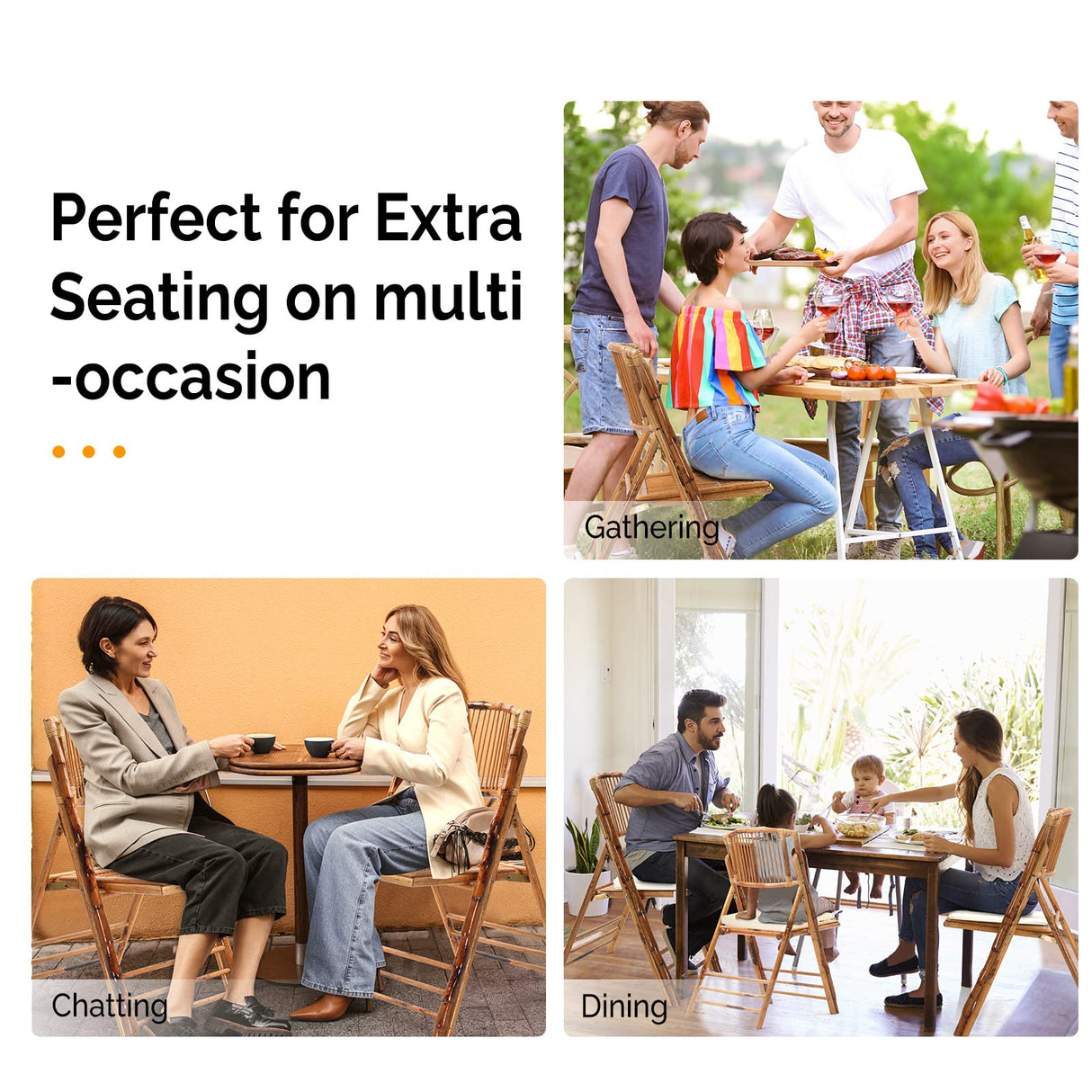 VINGLI Bamboo Folding Chair, Foldable Dining Chair for Outdoor & Indoor, Patio, Porch, Wedding, Party, Event (4 Pack) … VINGLI