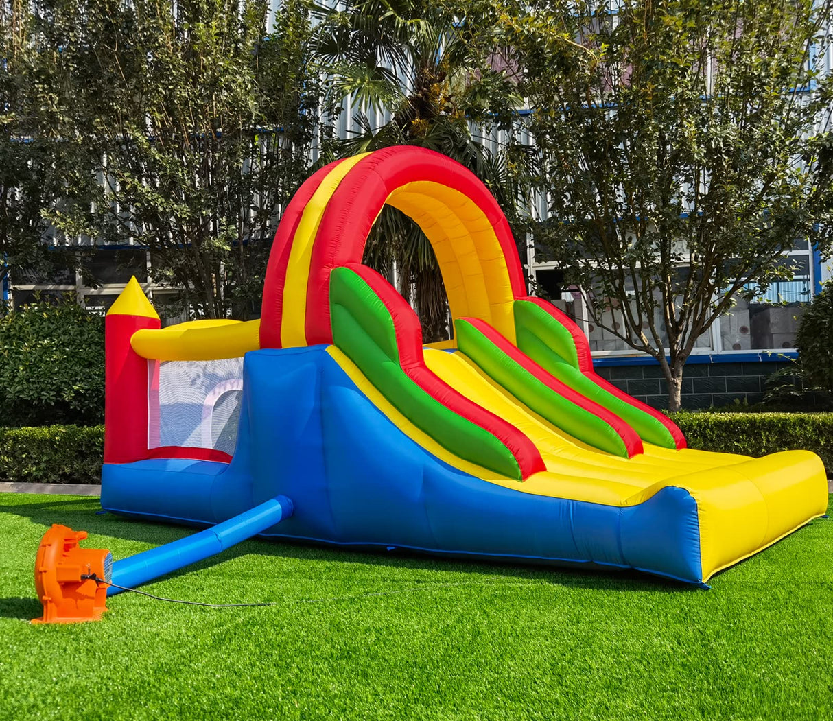 HuaKastro 16x7.2FT Inflatable Bounce House with 2 Racing Slides & Large Climbing Wall, 3 in 1 Kids Inflatable Trampoline Rainbow Jumping Castle Kids Backyard Playgrounds - with Air Blower HuaKastro