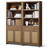 OAKHAM HOME Hampstead Bookcase, Rattan Bookcase with Doors Cabinet and Drawer, 5-Tier Bookshelf, Large Wooden Book Case, Tall Bookshelves for Library Living Room (Special Walnut, 2 Pieces) OAKHAM HOME
