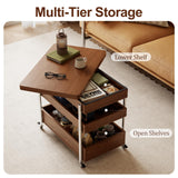 Flip Top 2-in-1 Multi-Function Coffee Table on Wheels, Extendable Center Table with Storage and Hidden Compartment, Convertible End Table Side Table Small Dining Table for Apartment Small Spaces CycleCrew